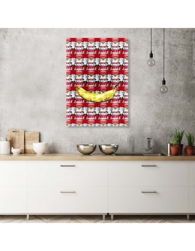Canvas prints for the kitchen Banana and cans of tomatoes digital art | FEEBY