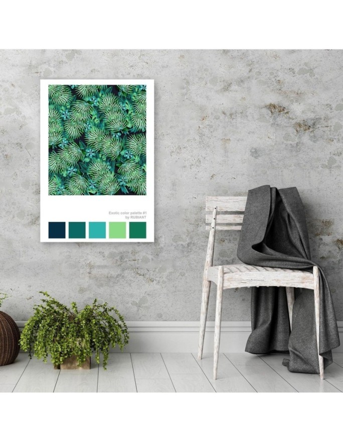 Tropical leaves wall art painting for kitchen Rubiant | FEEBY