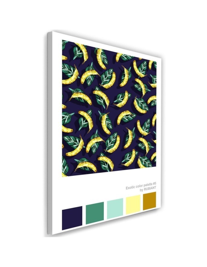 Bananas on leaves colourful Canvas painting for dining room, kitchen | FEEBY