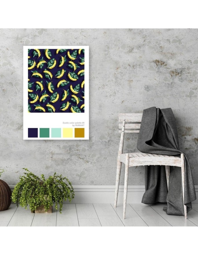Bananas on leaves colourful Canvas painting for dining room, kitchen | FEEBY