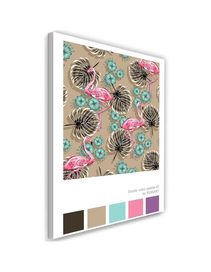 Flamingos and tropical leaves wall art painting Rubiant | FEEBY