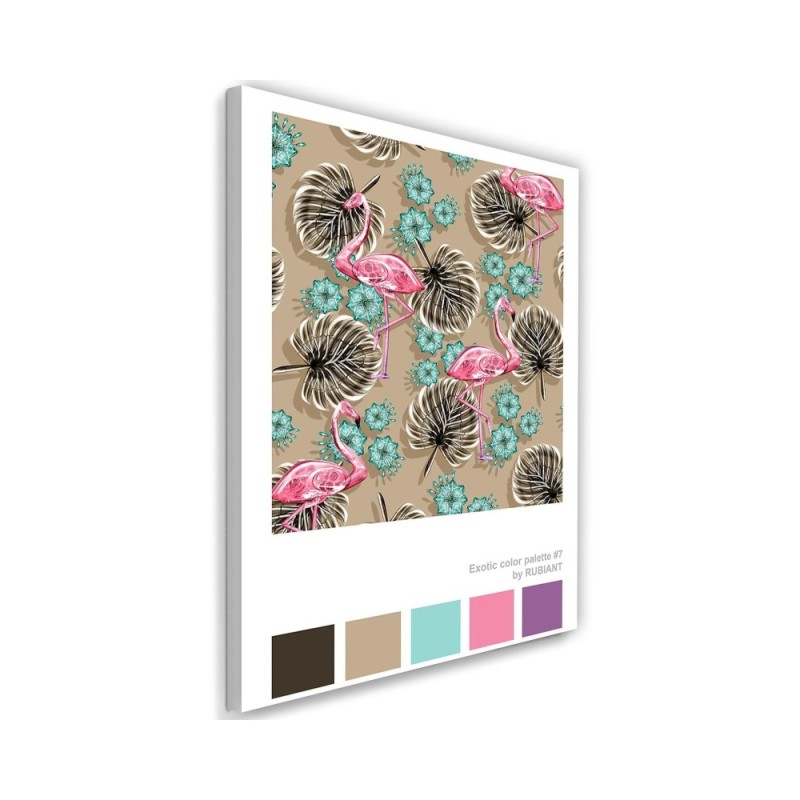 Flamingos and tropical leaves wall art painting Rubiant | FEEBY