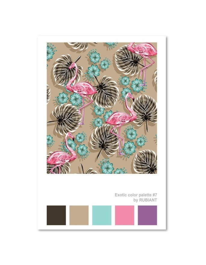 Flamingos and tropical leaves wall art painting Rubiant | FEEBY