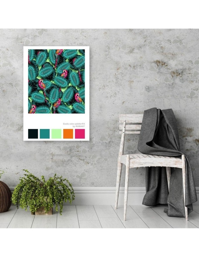 Canvas prints printed on canvas Parrots in exotic leaves | FEEBY