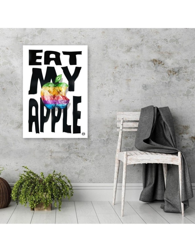 Modern painting for Kids room Inscription and colourful apple | FEEBY