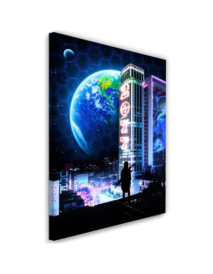 Decorative Canvas painting for wall City with view on planete | FEEBY
