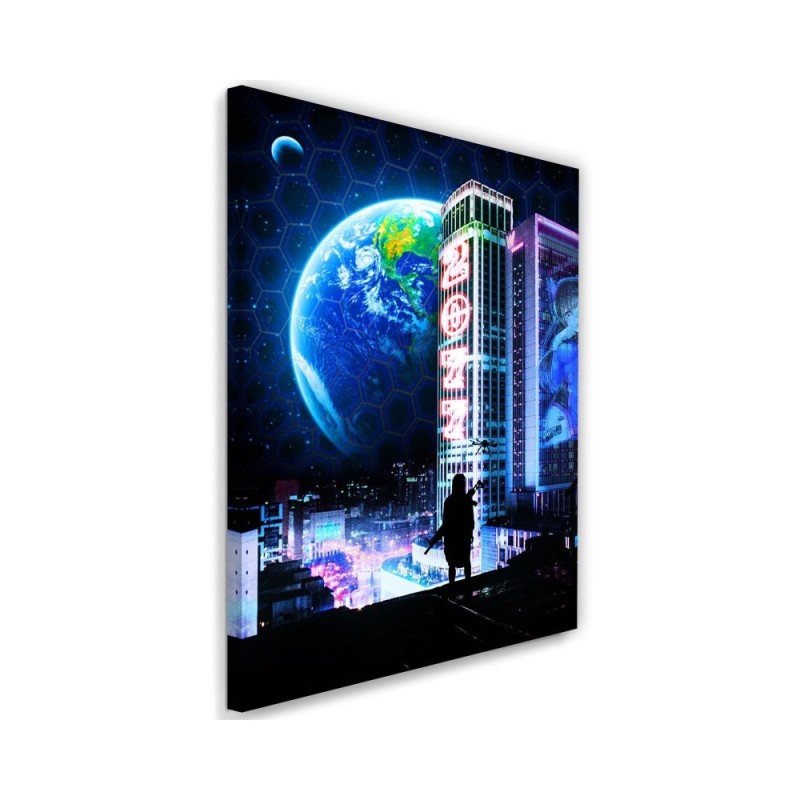 Decorative Canvas painting for wall City with view on planete | FEEBY