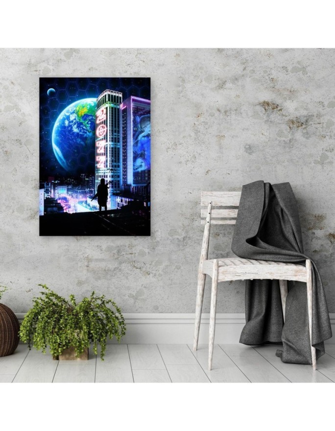 Decorative Canvas painting for wall City with view on planete | FEEBY