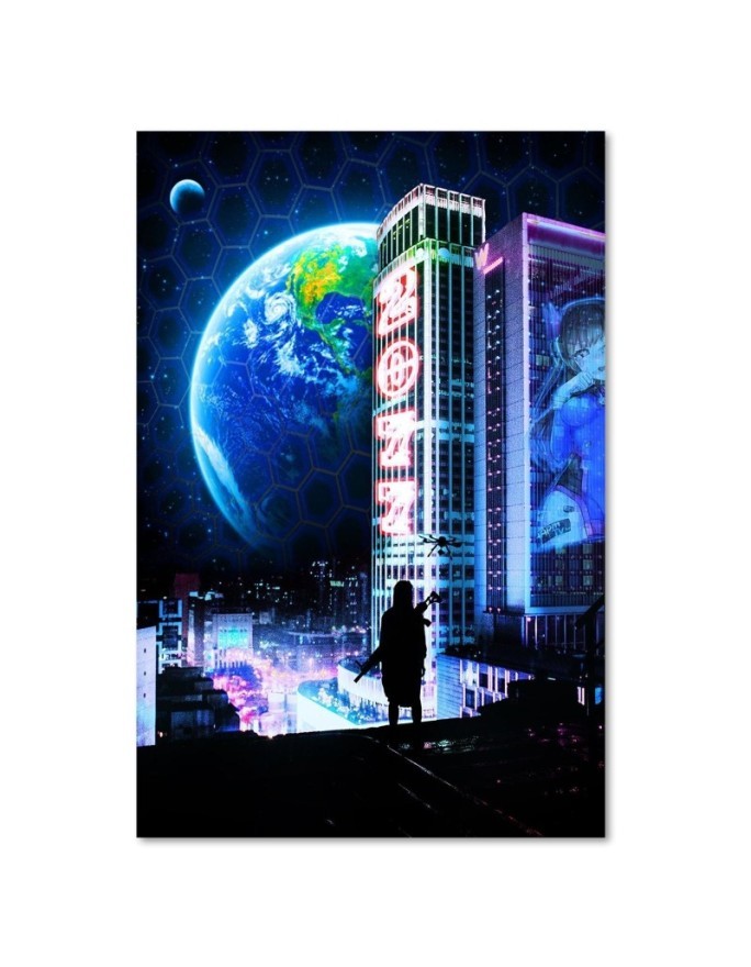 Decorative Canvas painting for wall City with view on planete | FEEBY