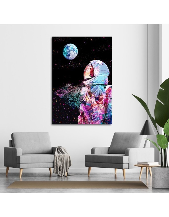 Neon Astronaut and planet view wall art painting | FEEBY