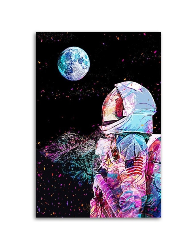 Neon Astronaut and planet view wall art painting | FEEBY