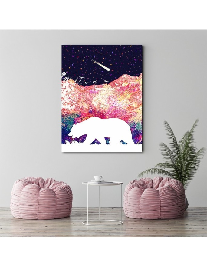 Canvas prints for children's room Bear and colourful mountains | FEEBY