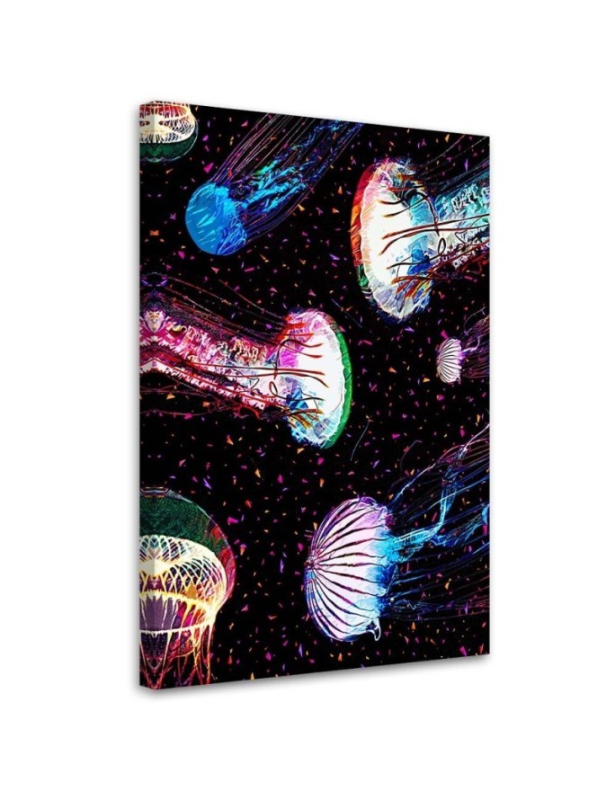 Neon jellyfish in the ocean canvas painting | FEEBY