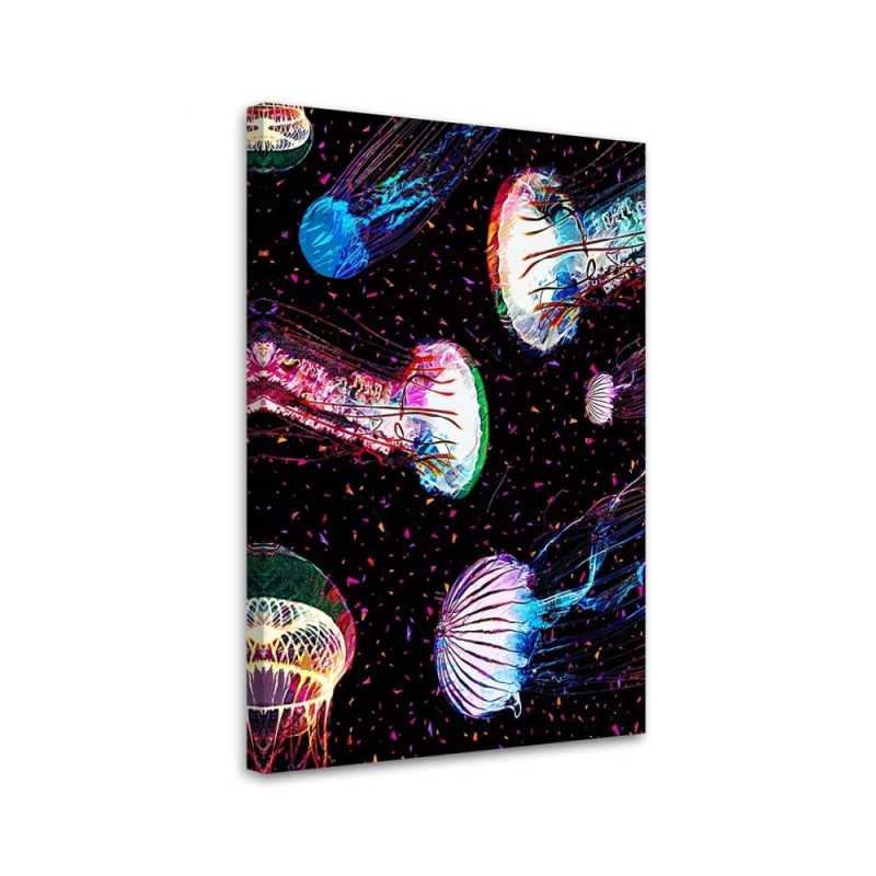 Neon jellyfish in the ocean canvas painting | FEEBY