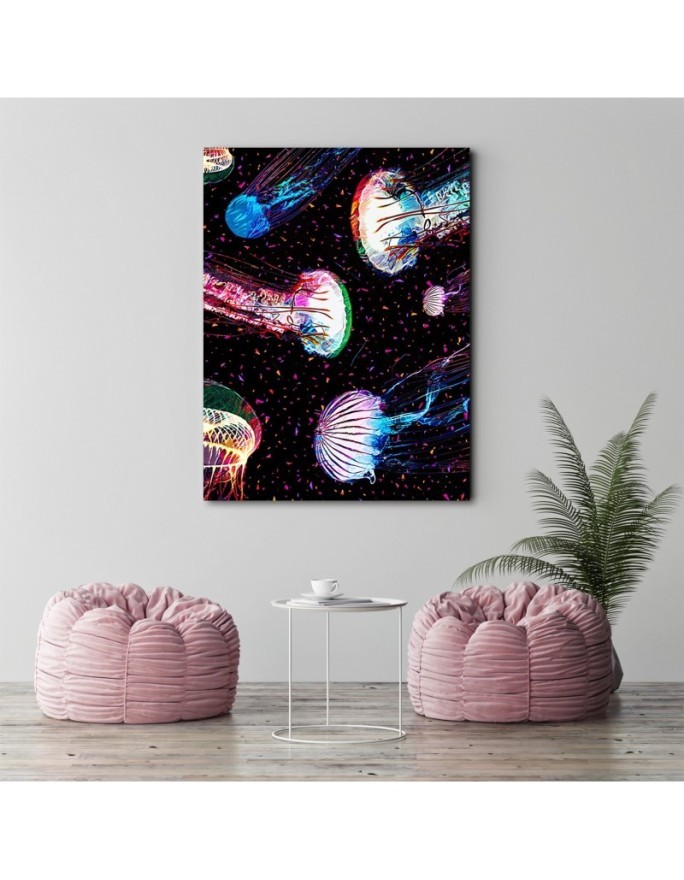 Neon jellyfish in the ocean canvas painting | FEEBY