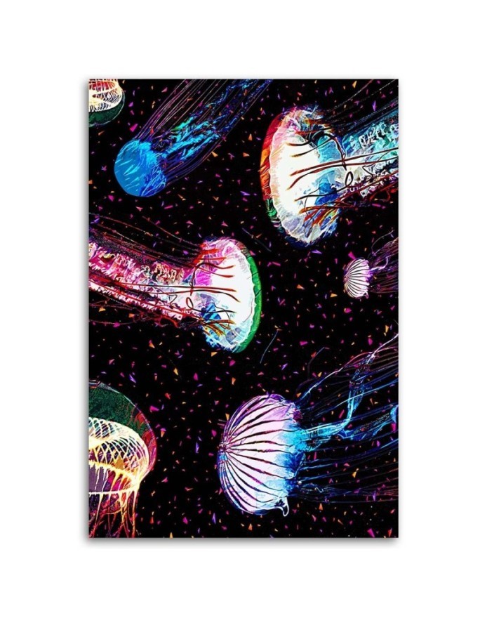 Neon jellyfish in the ocean canvas painting | FEEBY