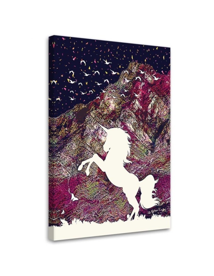 Canvas prints wall art decoration Unicorn on the background of colourful mountains | FEEBY