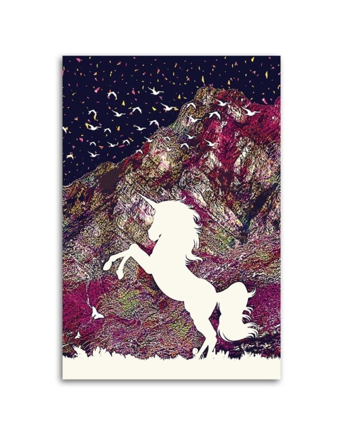 Canvas prints wall art decoration Unicorn on the background of colourful mountains | FEEBY