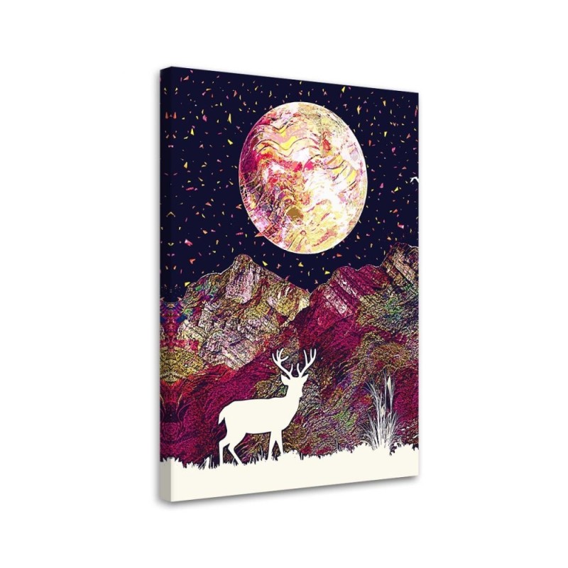 Canvas prints for teenager's room Deer planet mountains neon | FEEBY