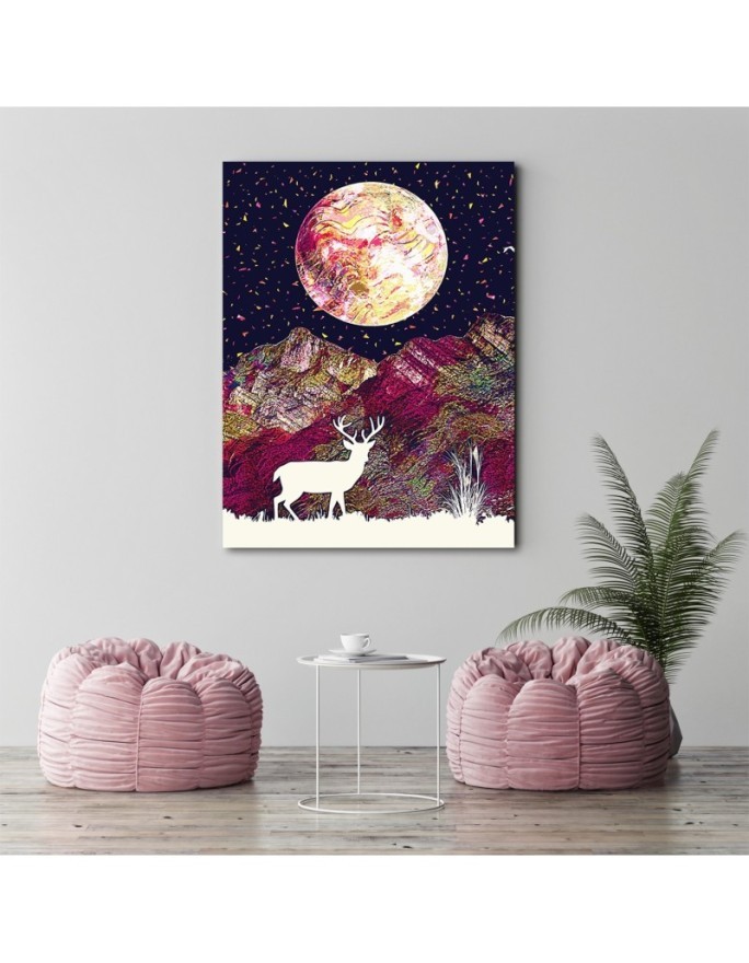 Canvas prints for teenager's room Deer planet mountains neon | FEEBY