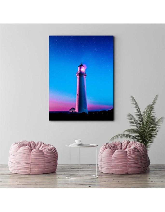 Lighthouse in neon - painting printed on canvas | FEEBY