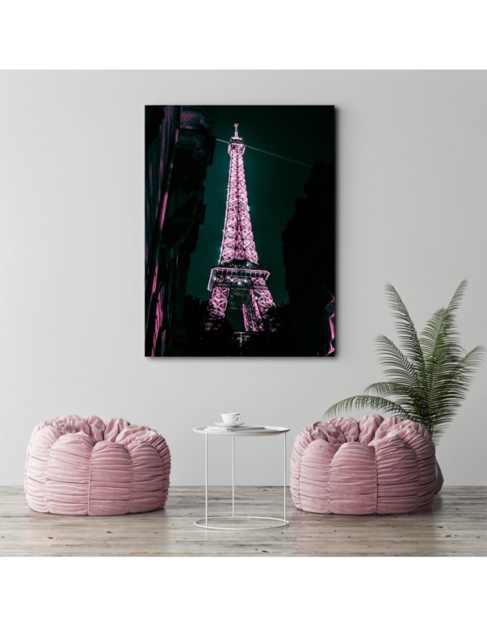 Eiffel Tower in pink - wall art painting for living room, bedroom | FEEBY