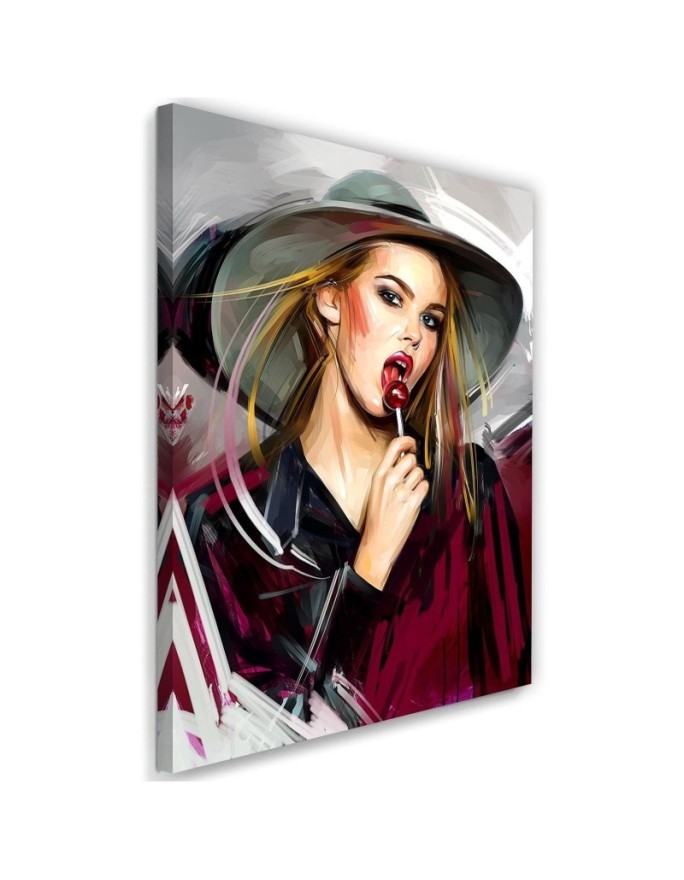 Canvas painting for living room Woman with a lollipop in a hat | FEEBY