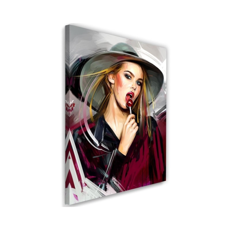 Canvas painting for living room Woman with a lollipop in a hat | FEEBY