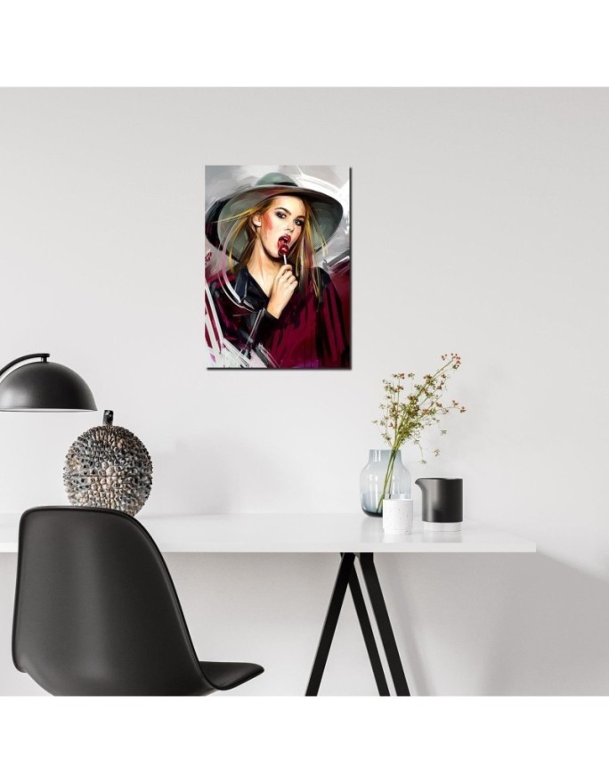 Canvas painting for living room Woman with a lollipop in a hat | FEEBY