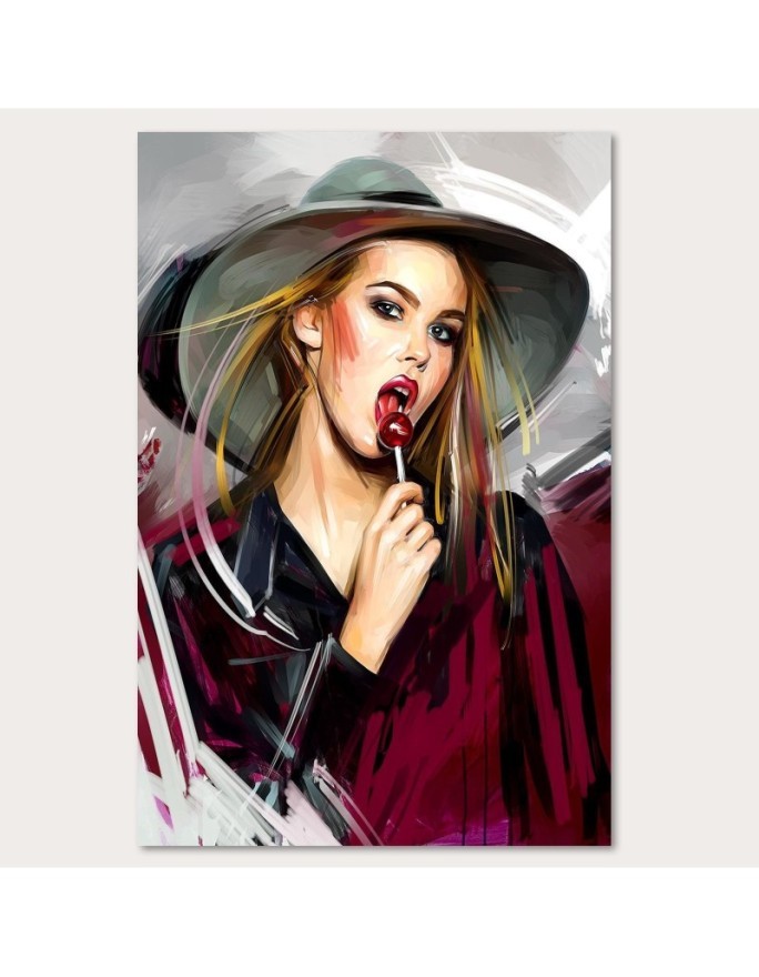 Canvas painting for living room Woman with a lollipop in a hat | FEEBY