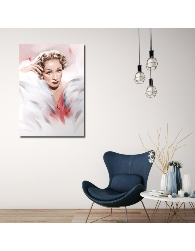 Canvas prints for bedroom Marlene Dietrich in white fur | FEEBY