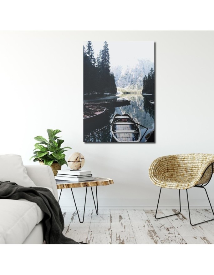 Paintings for living room Boats on the lake with mountain view | FEEBY