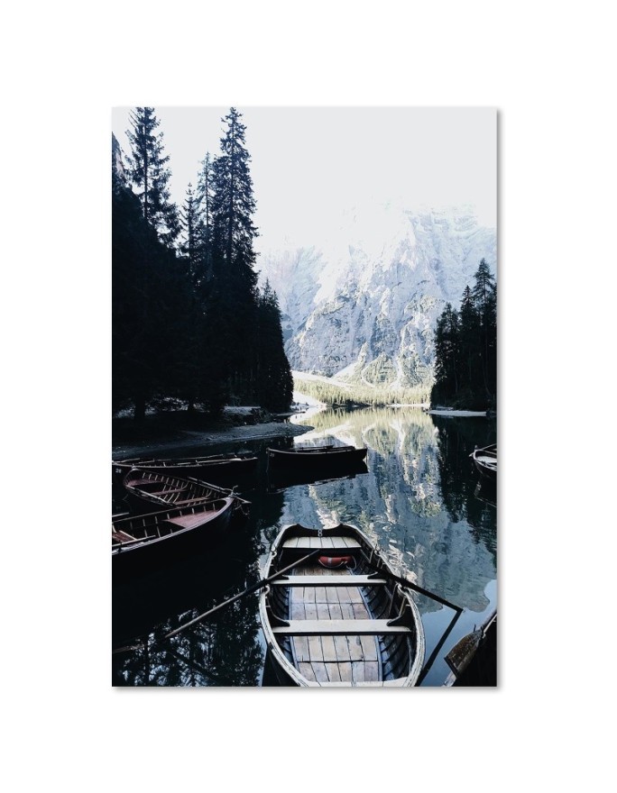 Paintings for living room Boats on the lake with mountain view | FEEBY
