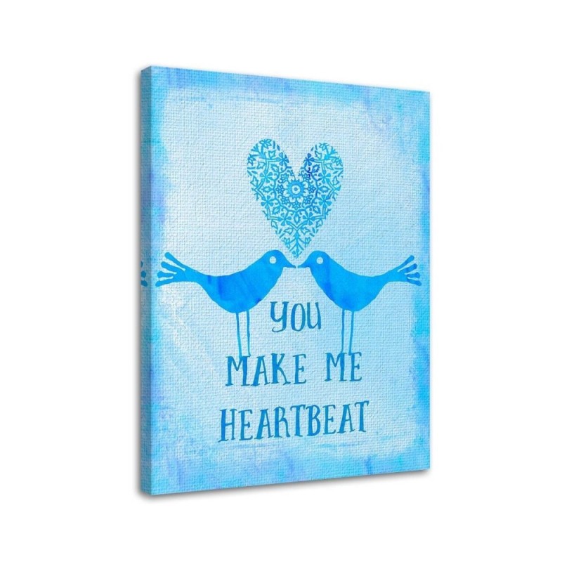 Bedroom wall painting Birds in love on a blue background | FEEBY