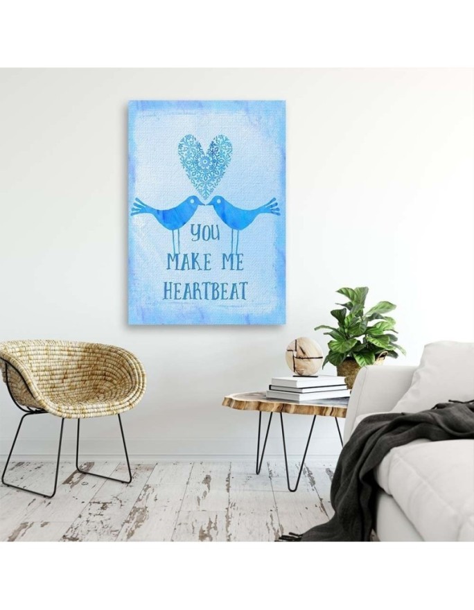 Bedroom wall painting Birds in love on a blue background | FEEBY