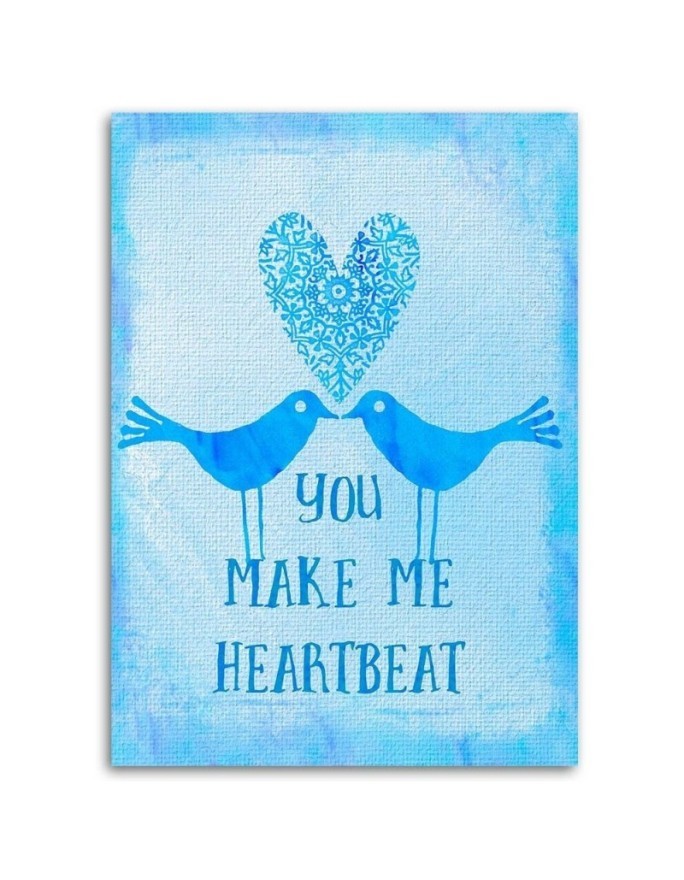 Bedroom wall painting Birds in love on a blue background | FEEBY