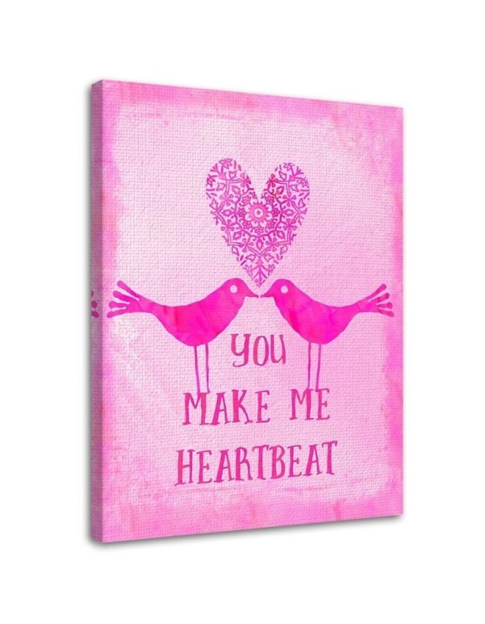 Canvas prints for bedroom Heart birds on pink background | FEEBY