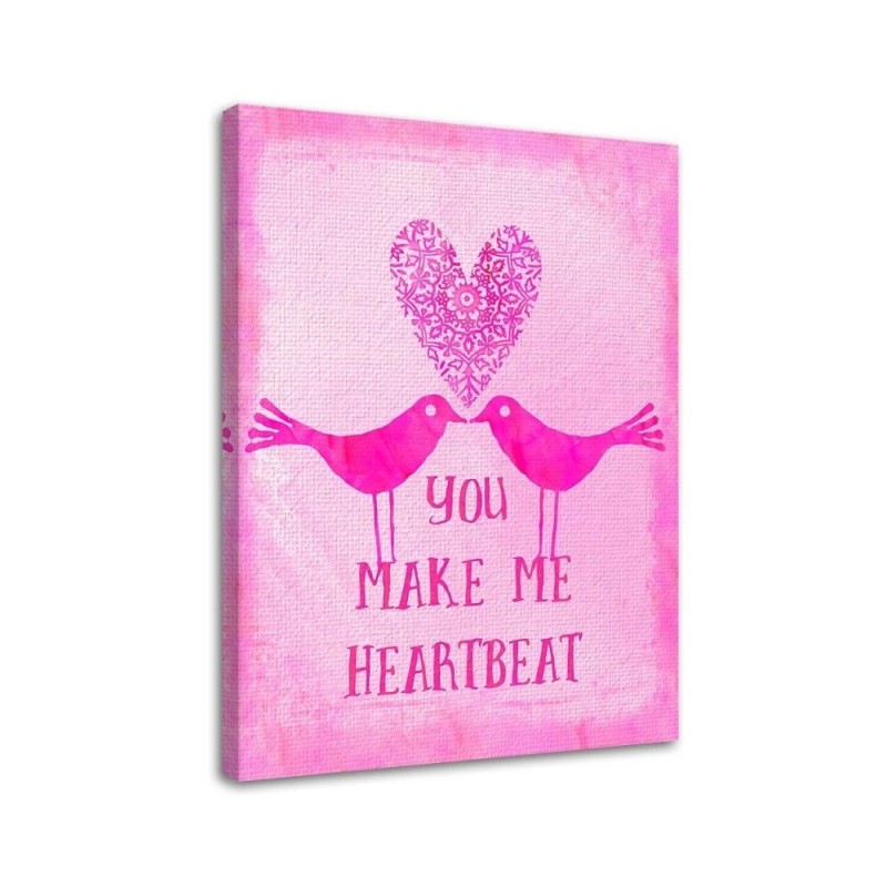 Canvas prints for bedroom Heart birds on pink background | FEEBY