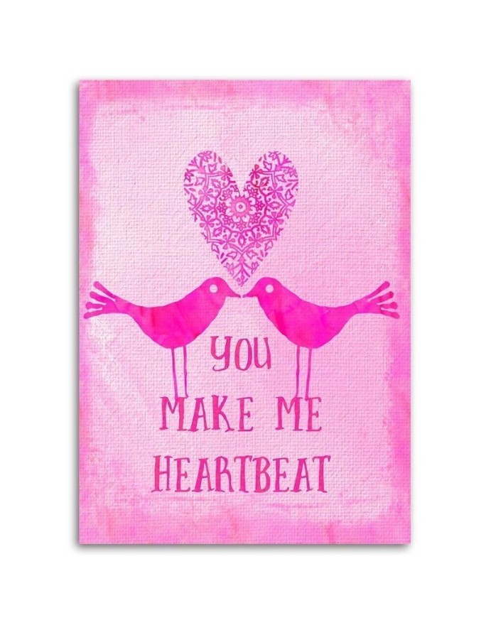 Canvas prints for bedroom Heart birds on pink background | FEEBY