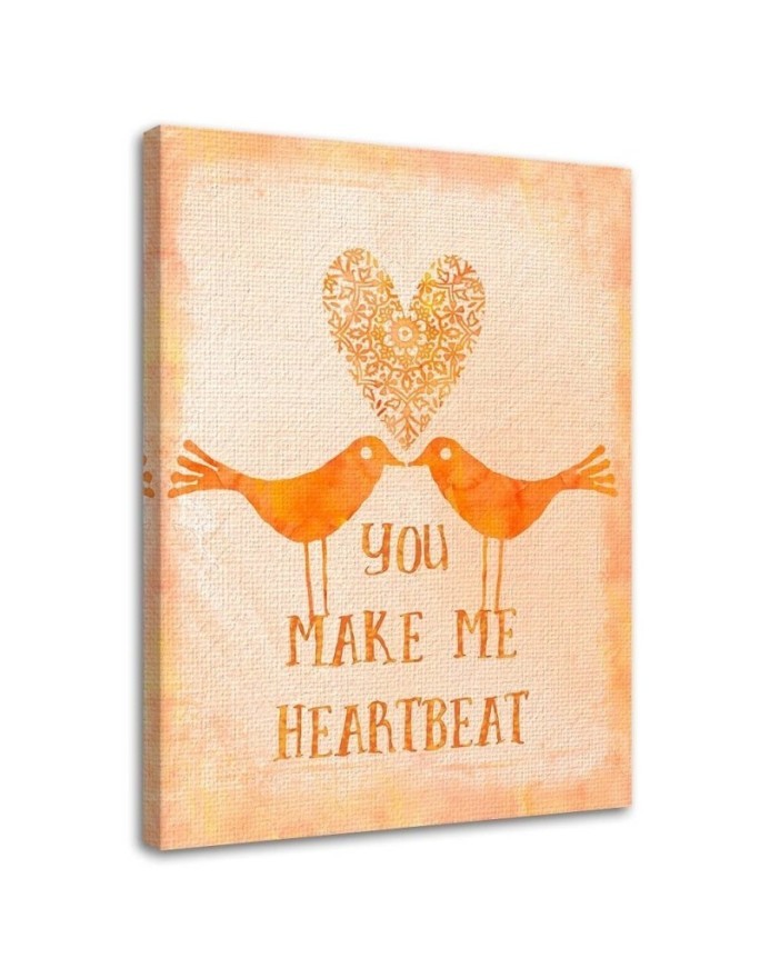 Canvas prints for bedroom Heart love birds on orange background | FEEBY