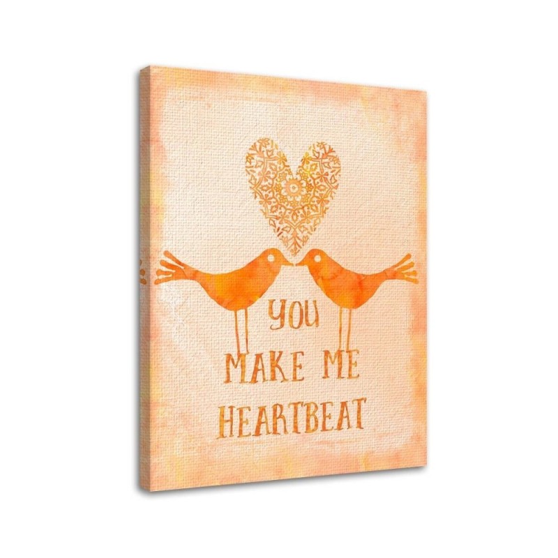 Canvas prints for bedroom Heart love birds on orange background | FEEBY