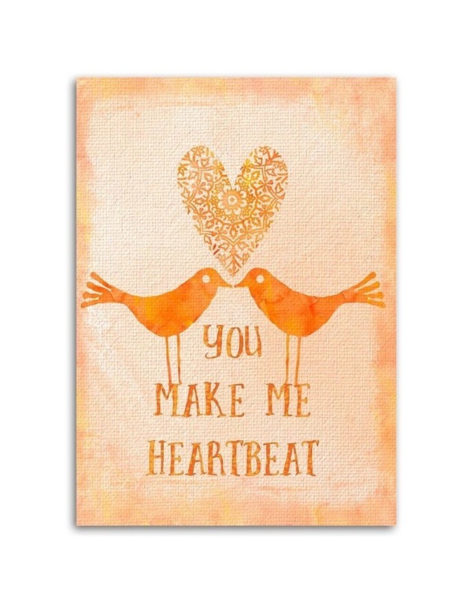 Canvas prints for bedroom Heart love birds on orange background | FEEBY