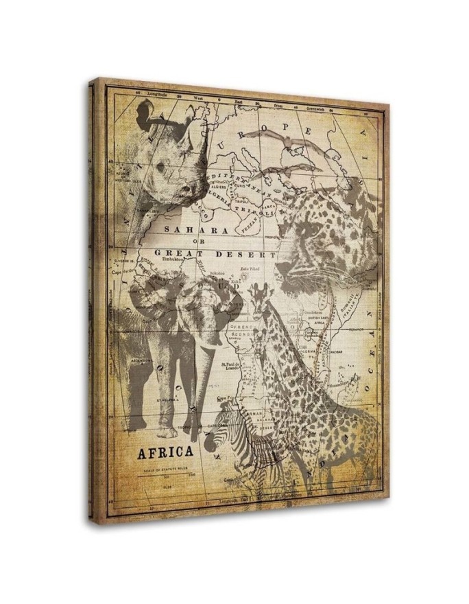 Canvas prints for the office Vintage old map and animals Andrea Haase | FEEBY