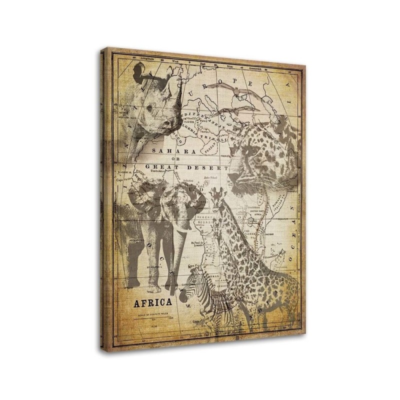 Canvas prints for the office Vintage old map and animals Andrea Haase | FEEBY