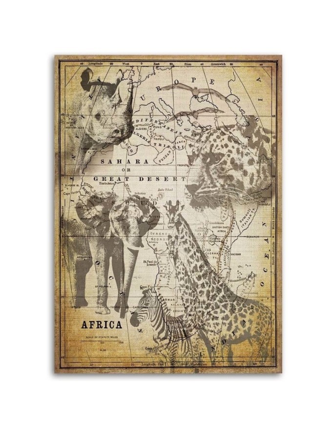 Canvas prints for the office Vintage old map and animals Andrea Haase | FEEBY