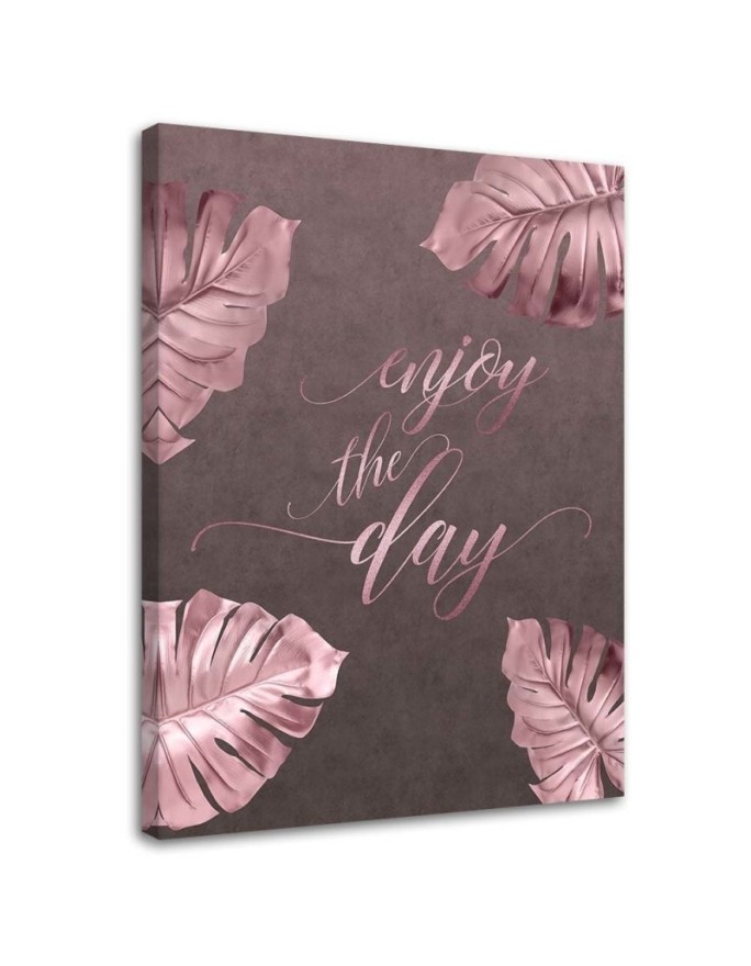 Canvas prints for living room Inscription and pink monstera leaves | FEEBY