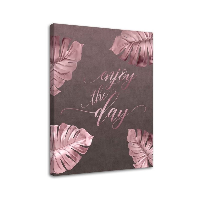 Canvas prints for living room Inscription and pink monstera leaves | FEEBY