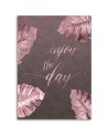 Canvas prints for living room Inscription and pink monstera leaves | FEEBY