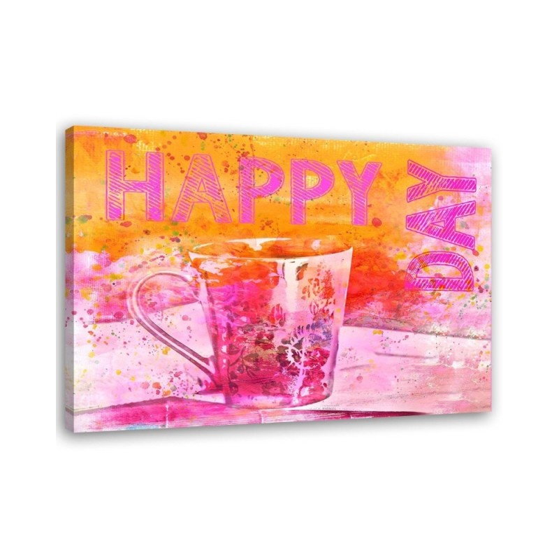 Canvas prints for kitchen, dining room - Happy Day lettering and mug | FEEBY
