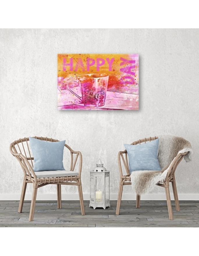 Canvas prints for kitchen, dining room - Happy Day lettering and mug | FEEBY